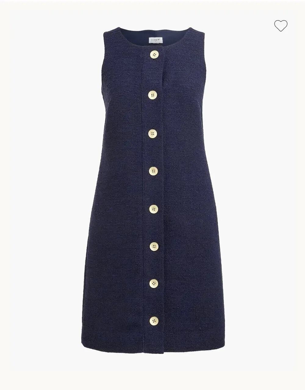 J. Crew Factory Navy Blue Sleeveless Tweed Button-Front Shift Dress Size 4